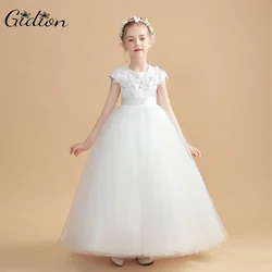 Princess Flower Girl Dress Satin/Tulle Wedding Festivity Celebration Birthday Party Evening-Gown Choir Ceremony Banquet Prom