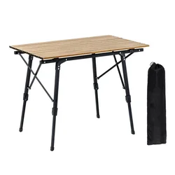 Outdoor Camping Table Portable Telescopic Folding Table Picnic Multipurpose Foldable Wood Grain Aluminum Ultralight Camp Table