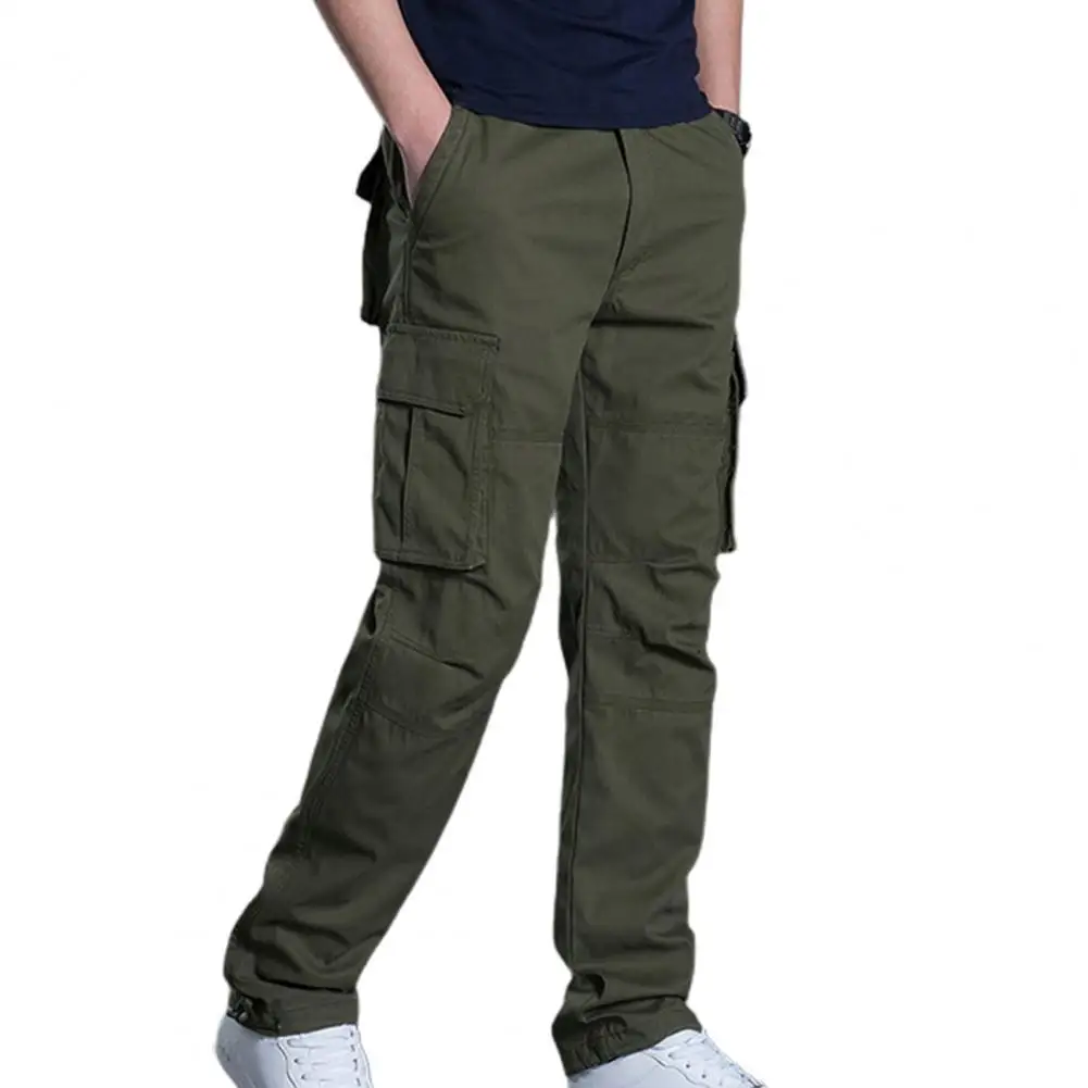 

Men's Cargo Pants Casual Multi Pockets Solid Color Breathable Elastic Waist Camping Pants Workwear Army Straight Long Trousers