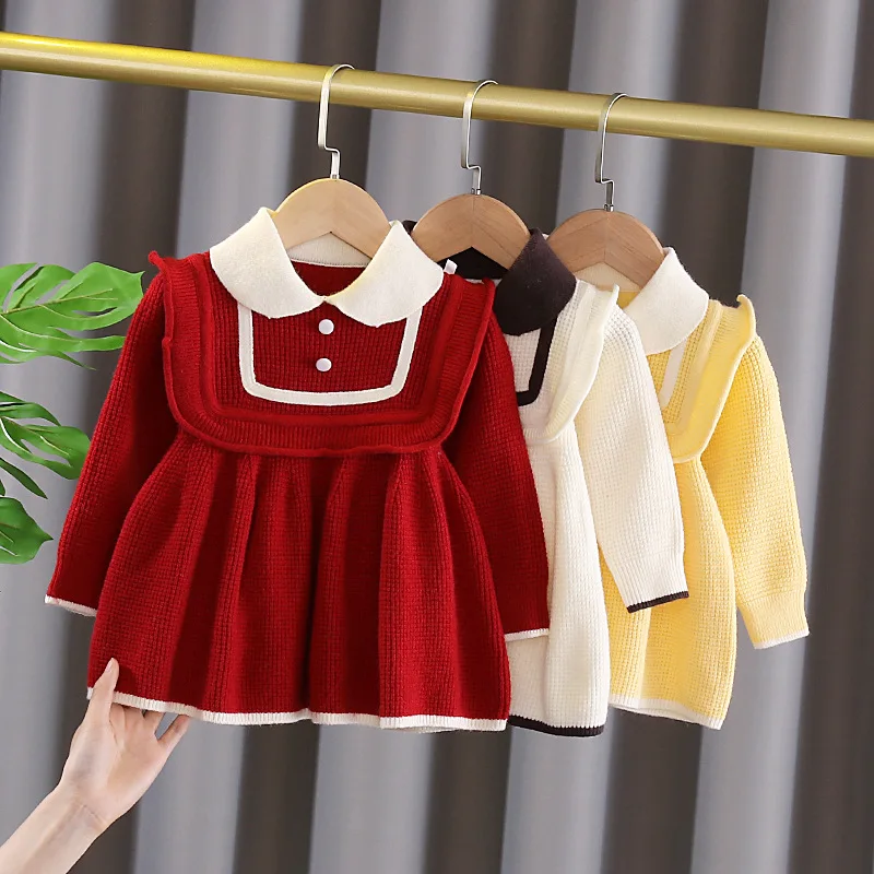 Spring girls baby clothes kids Christmas birthday gift dresses for toddler girls baby clothing knitted sweater pullover dress