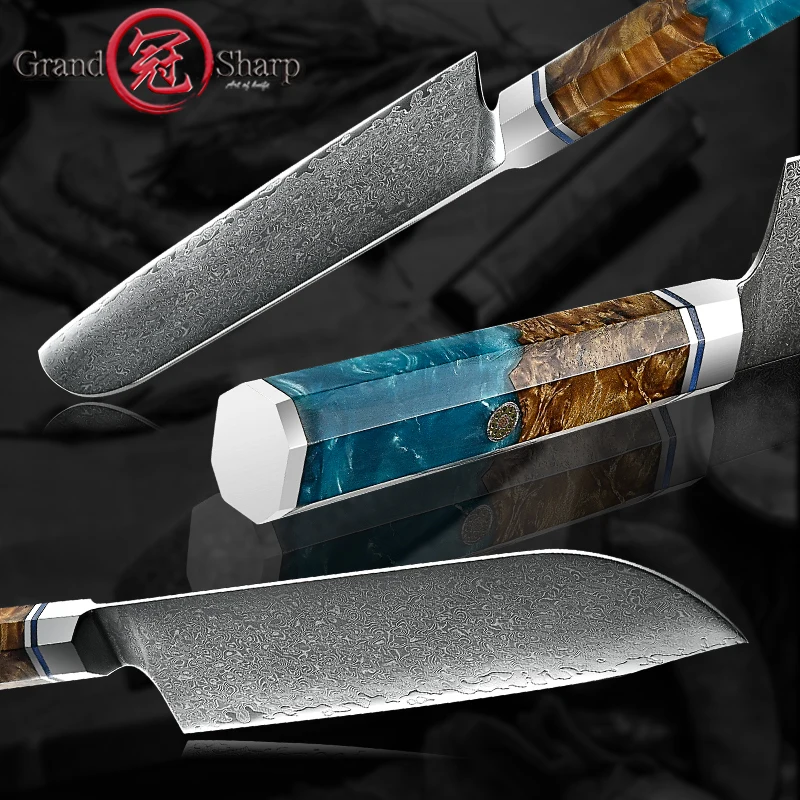 6.7 Inch Santoku Knife Kitchen Chef Knives Japanese Damascus AUS-10 Steel Sharp Blade Meat Fish Salmon Cutting Tools GRANDSHARP