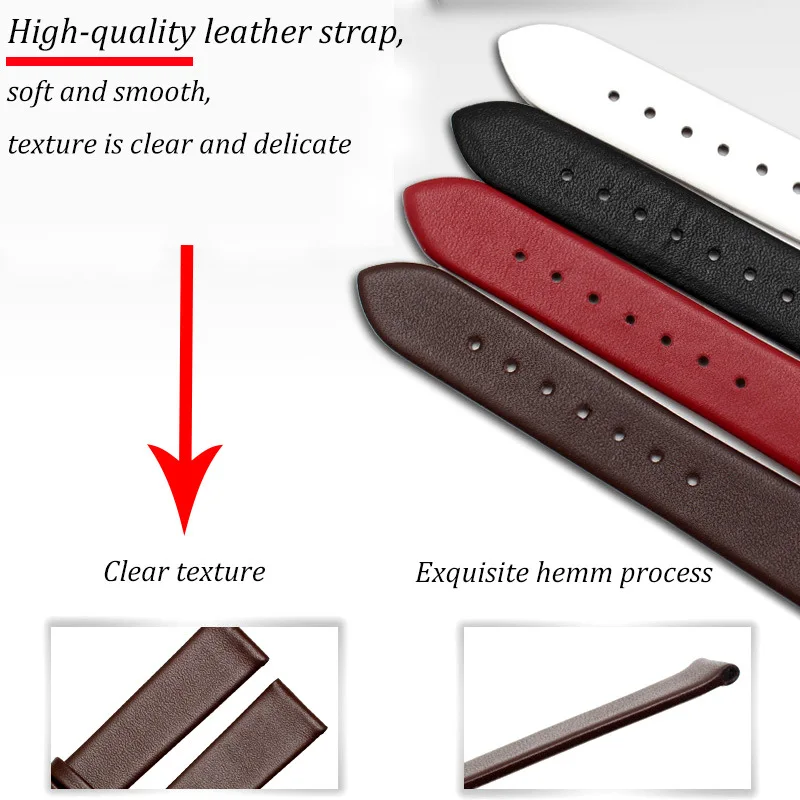 High quality Watch Strap 8mm 10mm 12mm 14mm 16mm 18mm 20mm 22mm Genuine Leather Band Brown Red Pink Black Color Watchbands