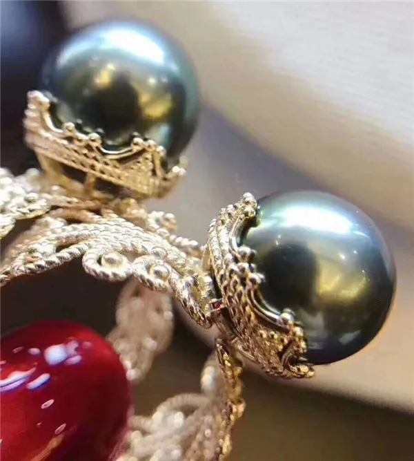 HABITOO Luxury 10-11MM Black Cultured Pearl Adjustable Rings for Women Fashion Jewelry Golden Crown Holder Inlaid Pearl Gift