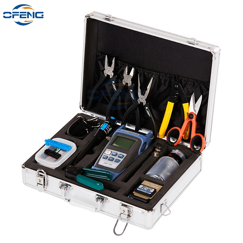 

Fiber Optic Tool Kit with FC-6S Fiber Cleaver Optical Power Meter VFL 5km 1MW Visual Fault Locator Wire Stripper customized