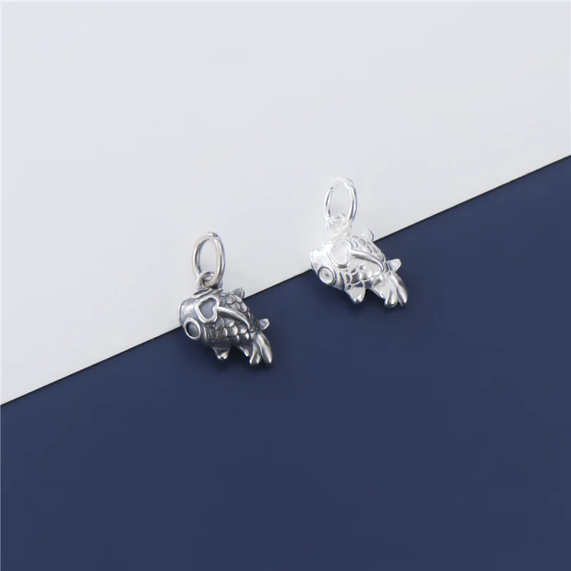 1pc/lot 925 Sterling Silver Lucky Fish Stereo Charms Decoration S925 Silver Necklace Bracelets Charm Pendants DIY Jewelry Making