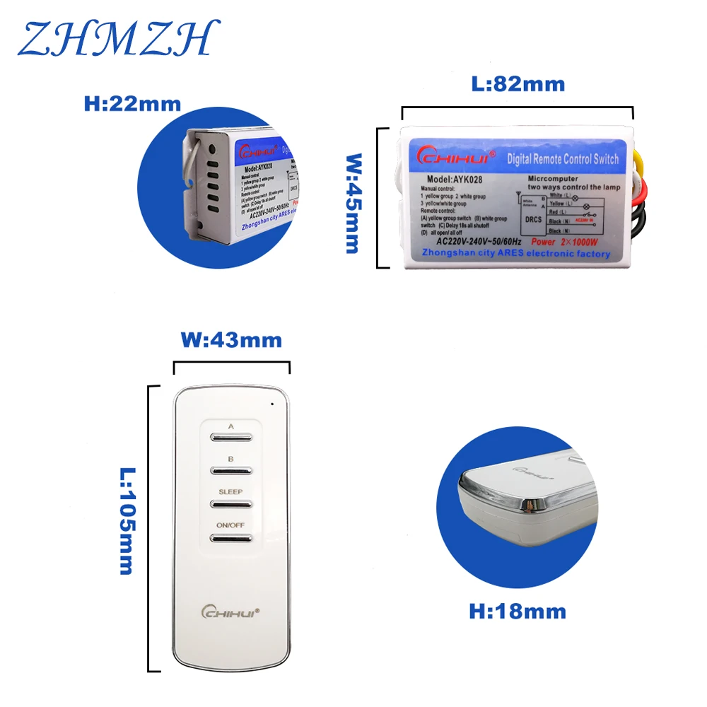 ZHMZH 4 Way 5 Sections ON/OFF Smart Digital Wireless Remote Control Switch Receiver Transmitter for Lamps 3 Ways AC 220V--240V