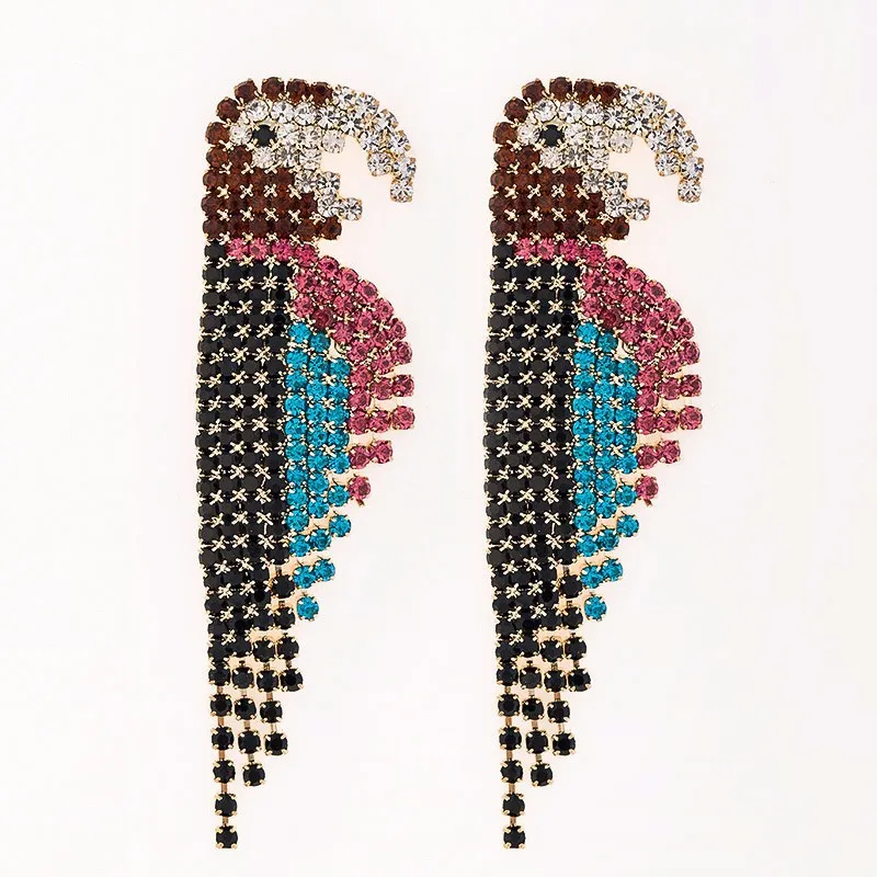 European And American Exaggerated Rhinestones Animal Creativity Personality Retro Fashion Earrings Cool Parrot Accessories