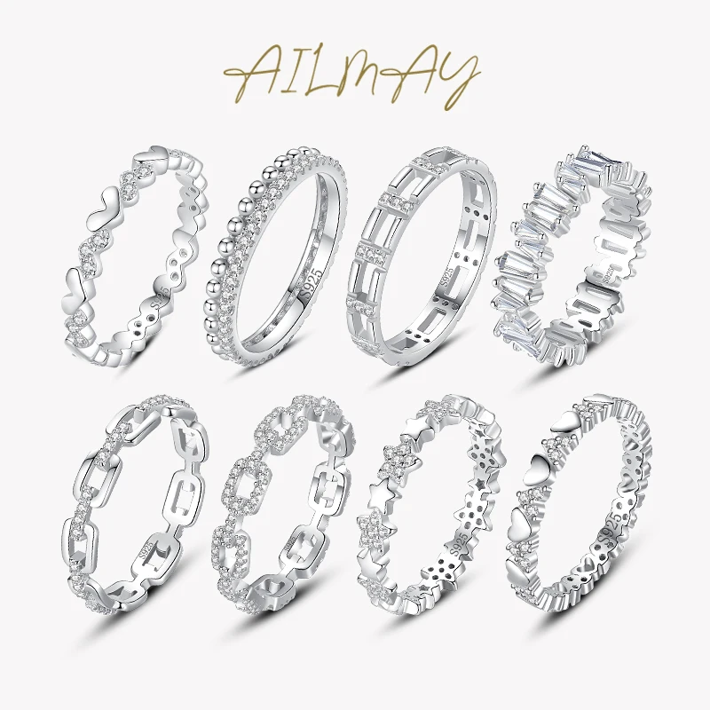 Ailmay Top Quality Real 925 Sterling Silver Elegant Fashion CZ Rings For Women Girls Party Accessories Jewelry