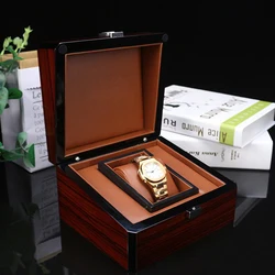 Premium Brown Wood Watch Box Single Slot Jewelry Storage Holder Square