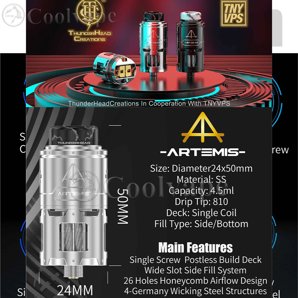 ThunderHead creative Artemis RDTA Tank 4.5 مللي البخاخة الجانب ملء نظام البخاخة هيئة الطرق والمواصلات السجائر الإلكترونية تانك بخاخ rta #5