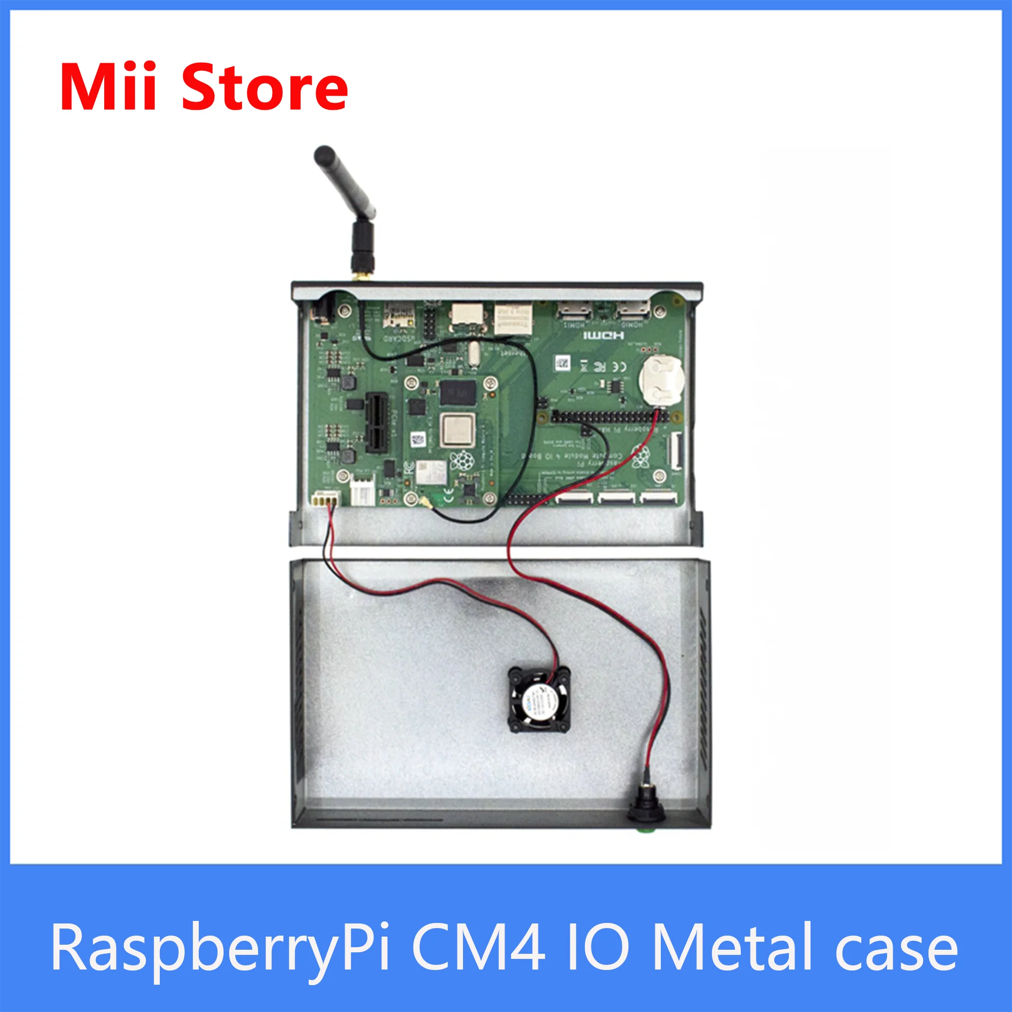 Raspberry pi cm4 capa de metal com placa io oficial com antena de ventilador de botão única