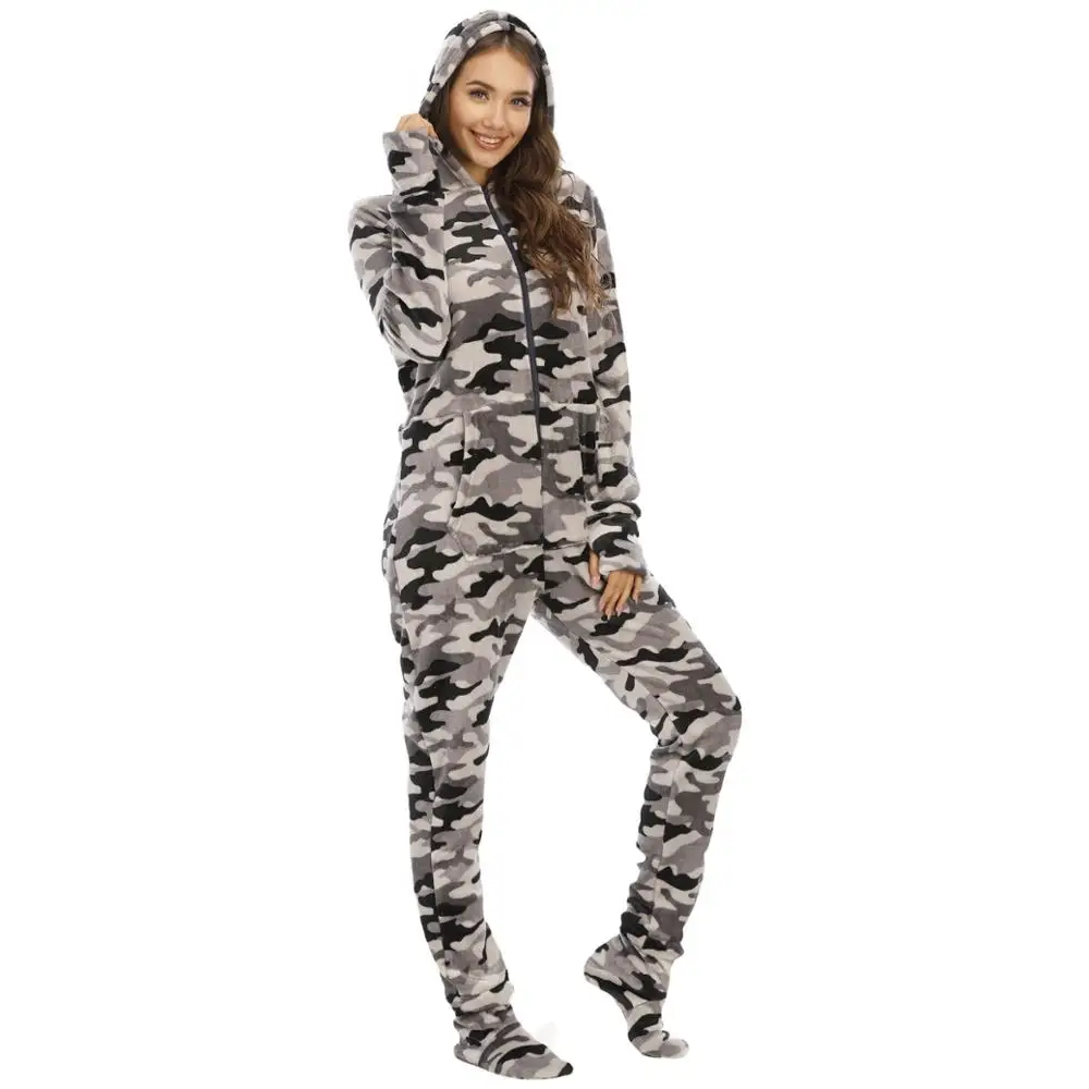 Warm Onesies Jumpsuit Pajama Casual Soft Sleepwear Hooded Nightwear Comfortable Women Flannel Homewear