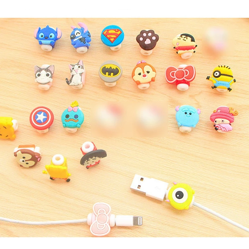 5pcs/lot Cute cartoon figure USB Data Cable Line Protector Anti Breaking Protective Sleeve For Charging Cable Earphone Line