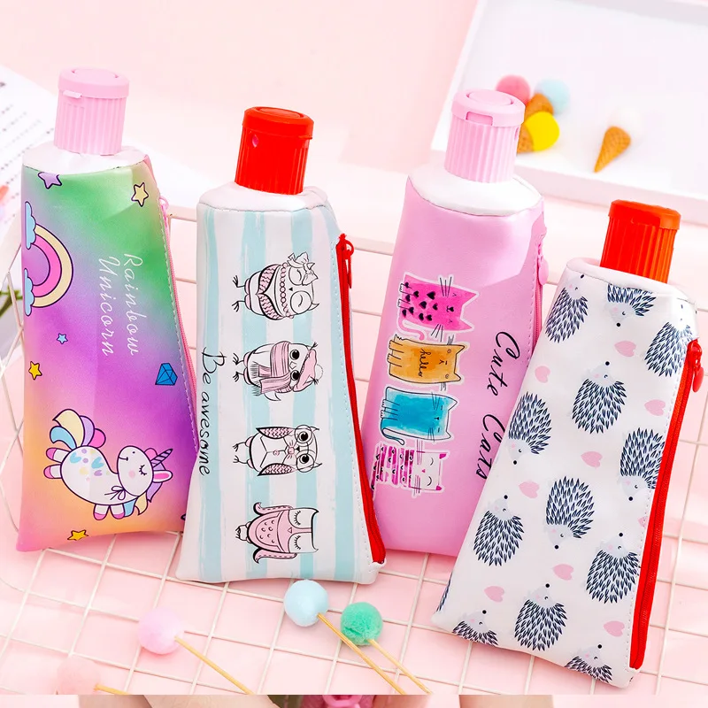 25.8x11.6cm Cartoon Pink Toothpaste Pen Bag Kawaii Korean Stationery Desk Organizer Pencil Pouch for Girls School Office Supply