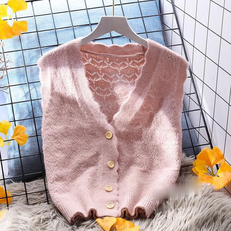 Maglione gilet donna scollo a V lavorato a maglia senza maniche solido semplice autunno femminile abbigliamento sciolto tutto-fiammifero versione coreana per il tempo libero morbido