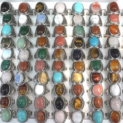 50pcs Vintage Oval shape Natural Stone Rings Mixed Color