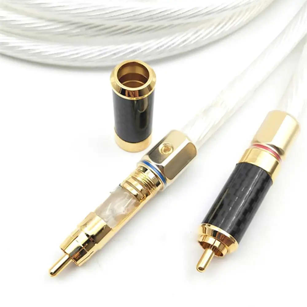 

HiFi Pair RCA Cable Audio Cable 7N OCC Silver Plated Interconnect Cable With Carbon Fiber Gold Plated RCA