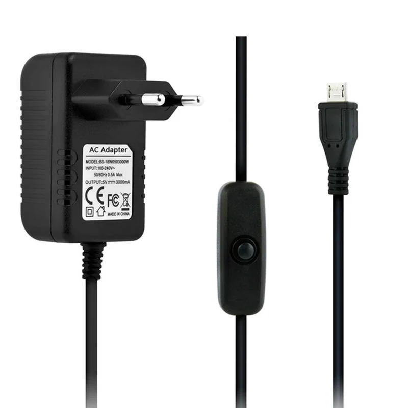 1pc 5v 3a para raspberry pi 3 b + fonte de alimentação micro adaptador ac usb com interruptor de ligar/desligar switcher ue eua reino unido au plug adaptadores