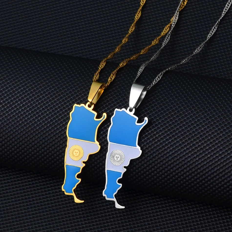 Anniyo Argentina Map Flag Pendant Necklaces for Women Charm Argentine Maps Jewelry Patriotic  #244321