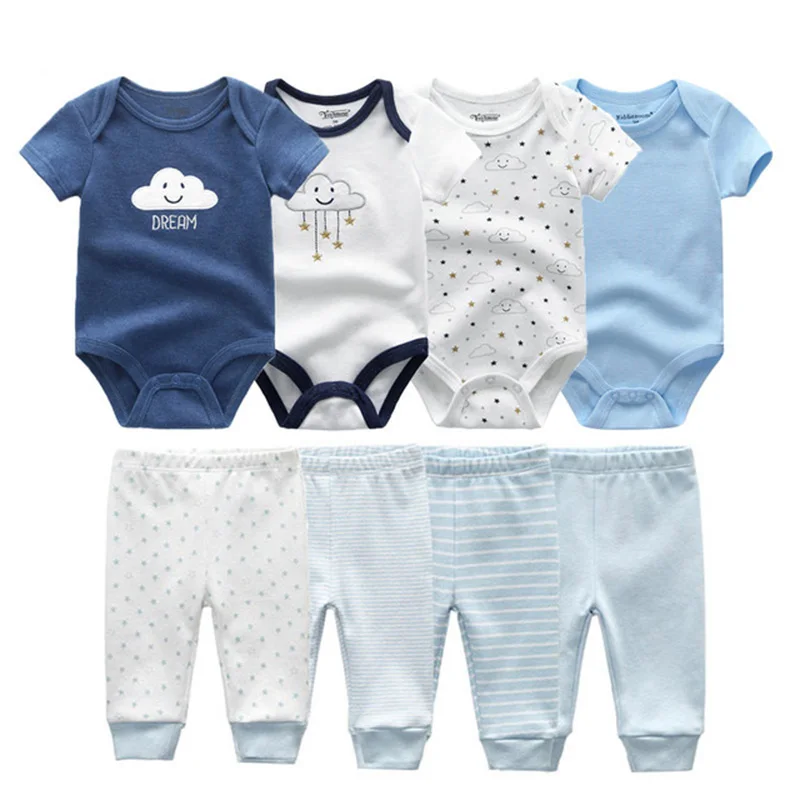 2021 Baby Boy Clothes Sets Cotton 6/8PCS Bodysuits+Pants Solid Unisex Newborn Baby Girl Clothes Ropa bebe Girls Baby Clothing