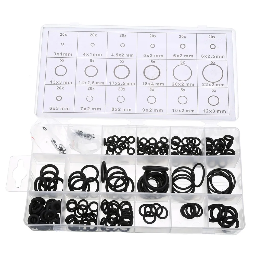 225 pcs 고무 O 링 O-링 와셔 물개 방수 구색 Plactic 상자 키트 세트와 다른 크기