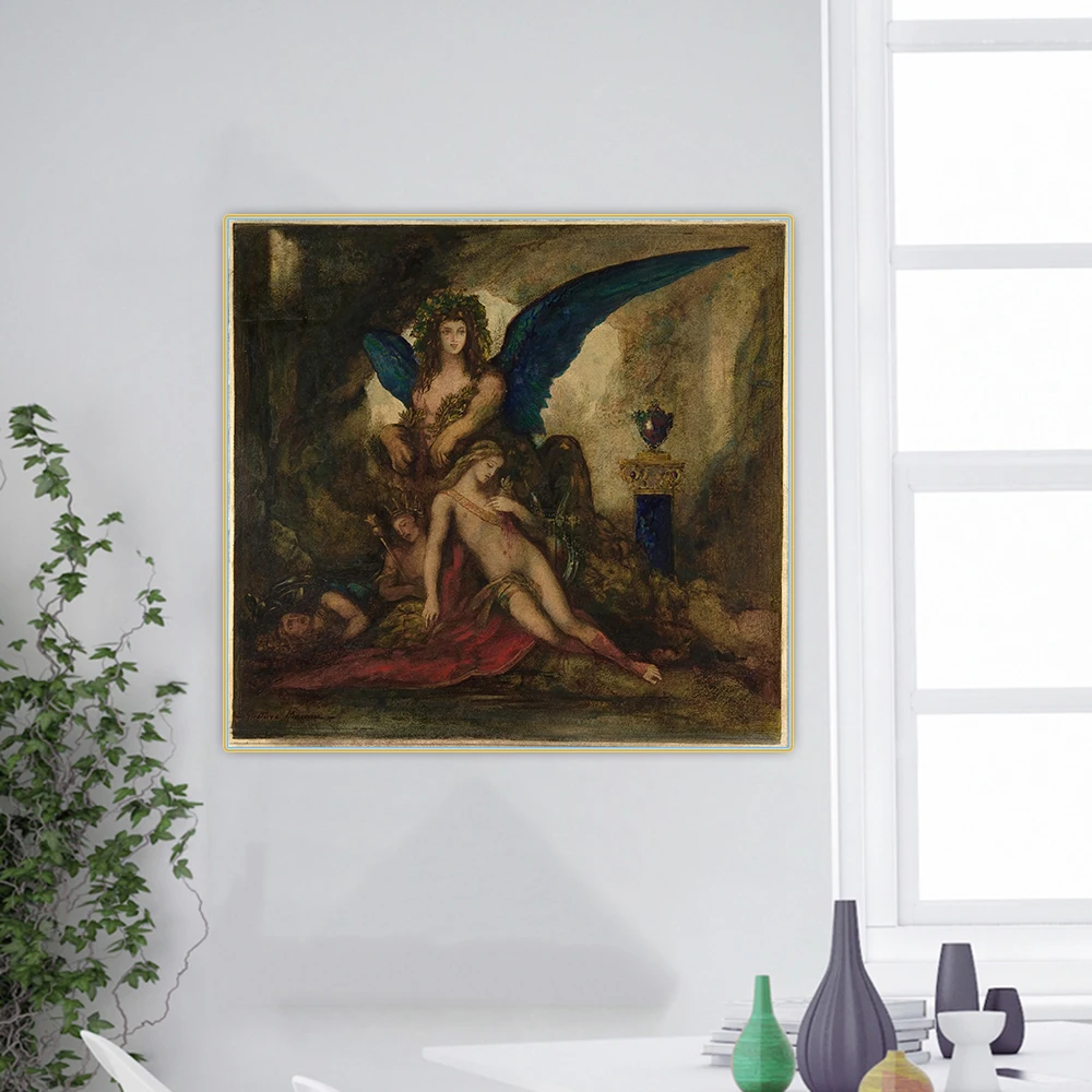 Sphinx in a Grotto (Poet, King and Warrior) by Gustave Moreau Canvas Oil Painting Aesthetic Picture Wall Decor Home Decoration