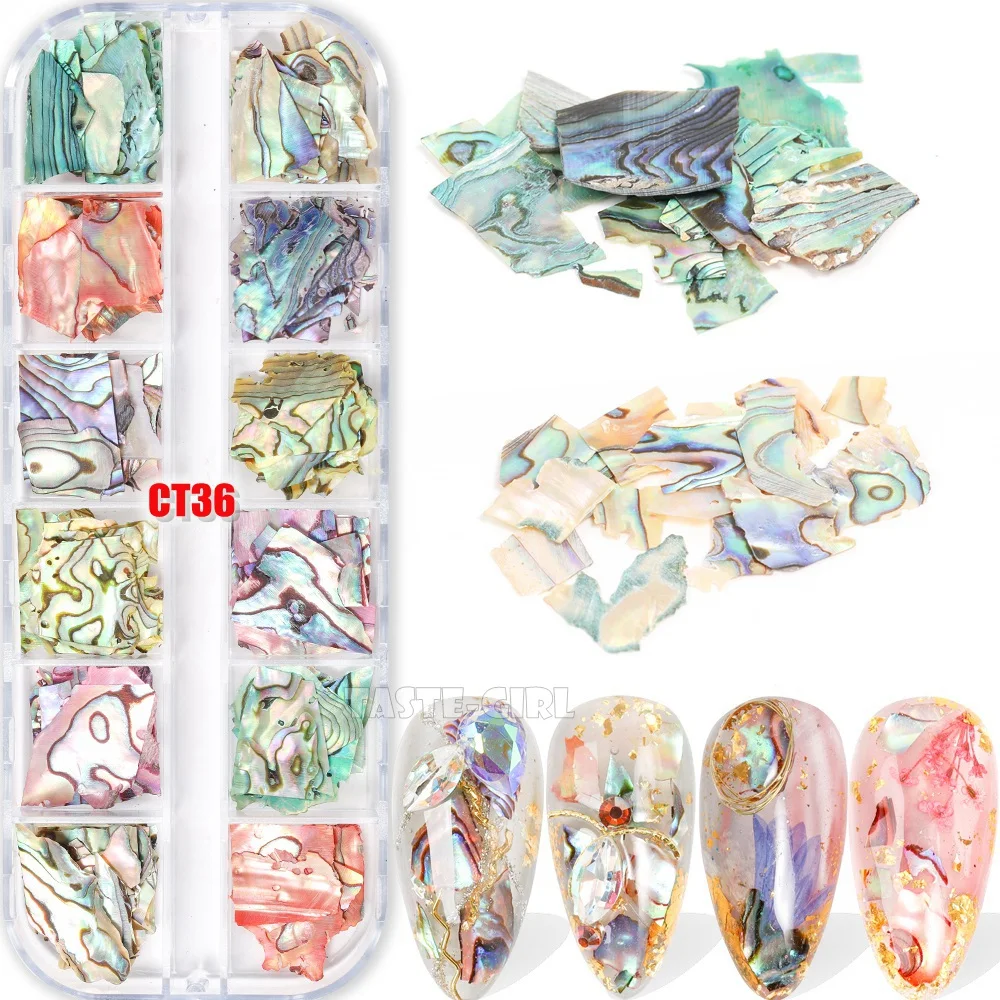 12 Color/Set Colorful Irregular Abalone Slice Nail Glitter Shell Fragments Nail Art Paillette Decorations Manicure Set