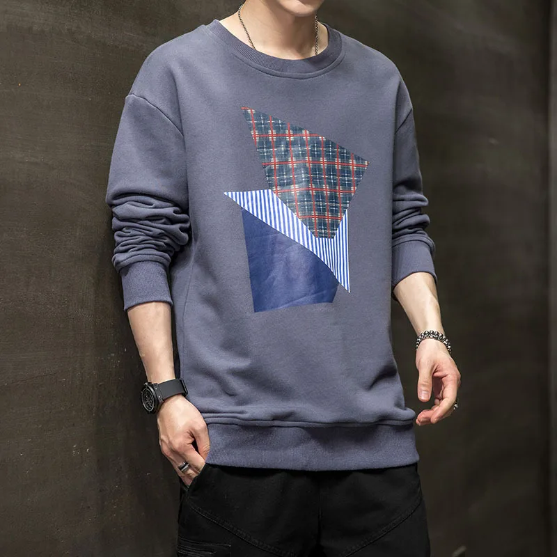 

Men's Spring Hoodies Essentials Geometric Patterns Pullover Trend Daily Sweatshirt Long Sleeve Round Neck Fashion Loose Casual