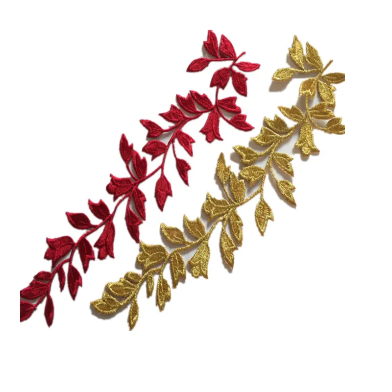 1Pcs Long Gold Leaves Embroidery Applique Patch Fabric Iron On Costume Clothes Decoration Accessories Diy Flower Patches Green