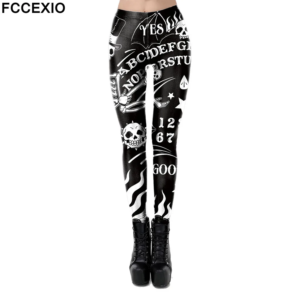 FCCEXIO Printed Black Skull Ghost Diablo Skinny Fitness Leggings Streetwear High Workout Leggings Women Pants New 3D Trousers