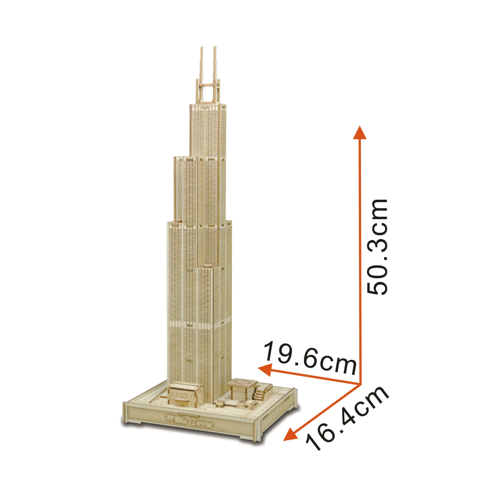 Candice guo mainan puzzle kayu 3D, kit rakitan kerajinan kayu arsitektur terkenal USA Willis tower Hadiah Natal ulang tahun 1 buah