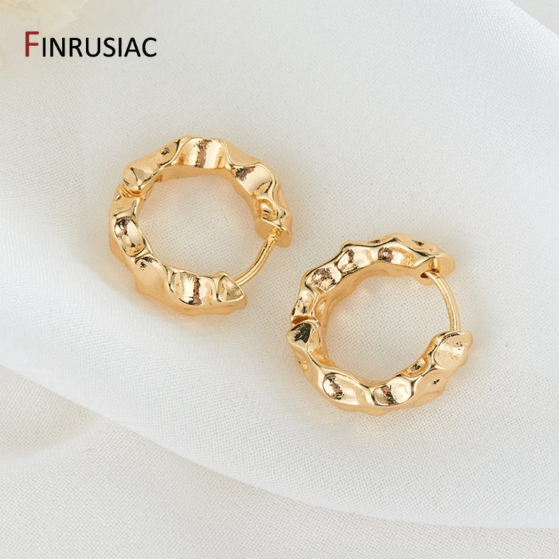 Concave-Convex Geometric Texture Round Earrings,Gold Plated Brass Hoop Earrings Jewelry Gift For Women