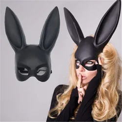 Masque de lapin noir sexy pour adultes, demi-visage en PVC, cosplay de fête d'Halloween, accessoires d'anime, blanc et noir, femmes et hommes