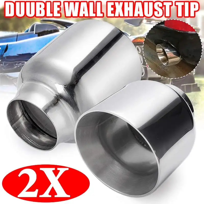 1/2pcs 63mm-101mm Universal Car Exhaust Muffler Pipe Dual Wall Exhaust Tips Exhaust Pipe Stainless Steel For BMW/Benz/Audi/VW