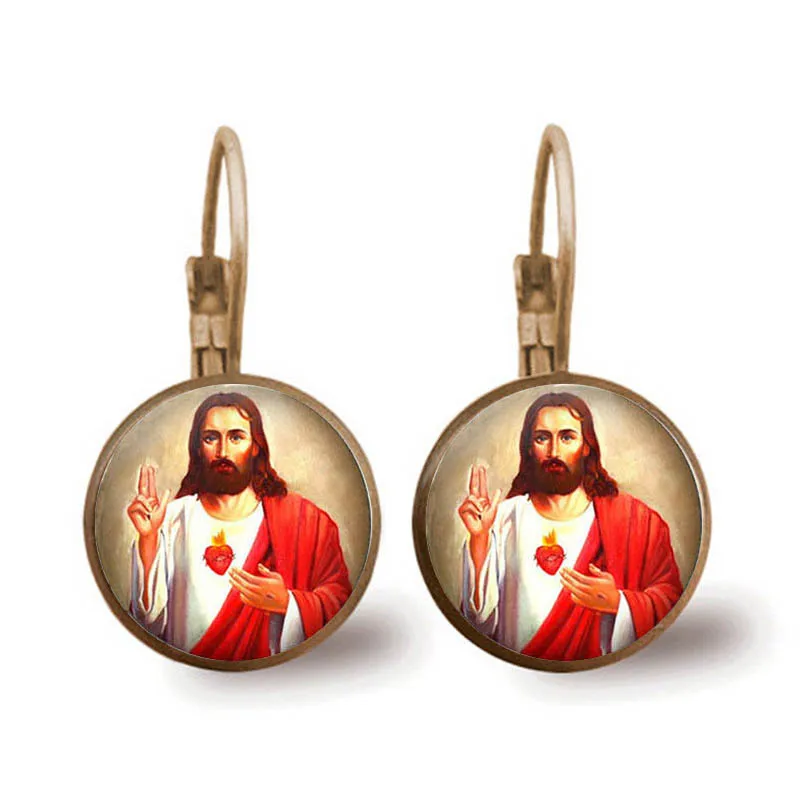 Christian Jesus Earrings Glass Dome Colored Earrings Women Girls Religious Jewelry Gift Wholesale Wholesale Transport