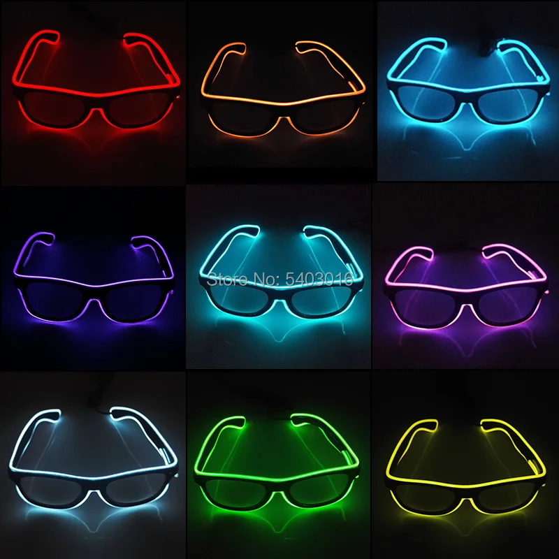 Hot Sales 10 Lighting Colors Select LED Flashing Glasses EL Wire Sunglasses Glowing Party Supplies Novelty Lighting Glow Glasses