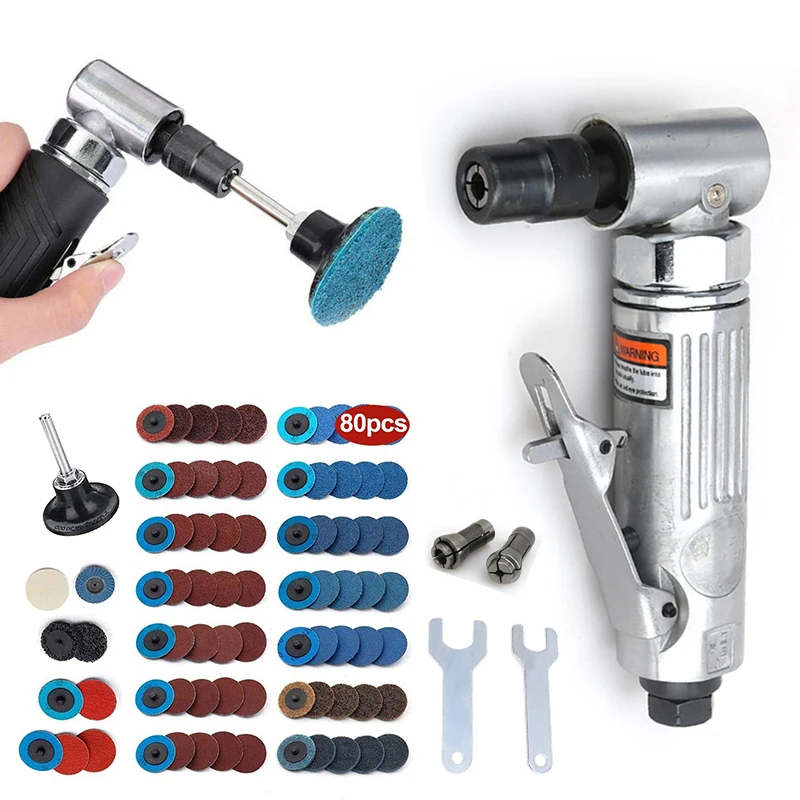 1/4 inch Air Angle Die Grinder 90 Degree Pneumatic Grinding Machine  Polisher Mill Engraving Machine with Sanding Discs Tool