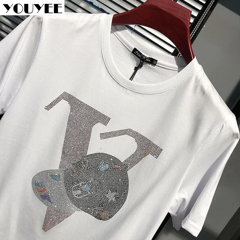 T-shirt men\'s Rhinestone personality summer fashion brand Mercerized cotton High Quality short sleeve Round Neck Tees Male Top