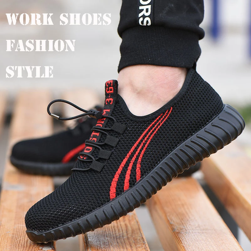 Safety Shoes for Men Steel Toe Safety Trainers Lightweight Work Shoes Puncture Proof Work Sneakers Light Soft Breathable Black