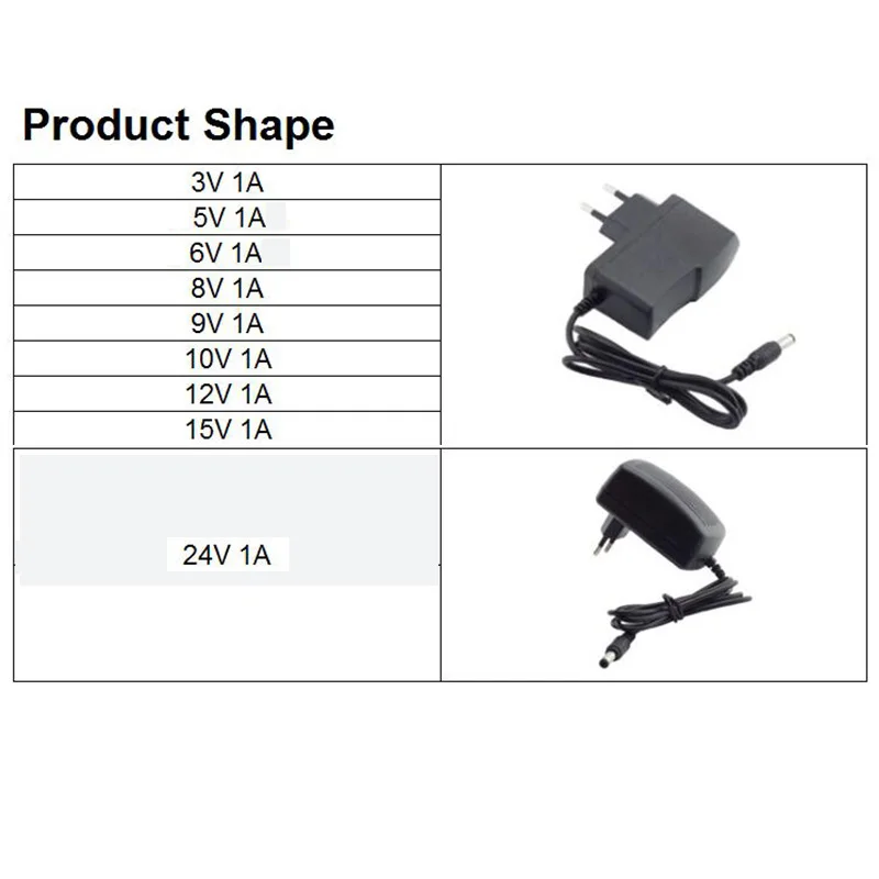 AC 110-240V DC 3V 5V 6V 8V 9V 10V 12V 15V 24V Power Adapter 1A US EU Power Charger Adaptor Supply For LED Light Strip Camera