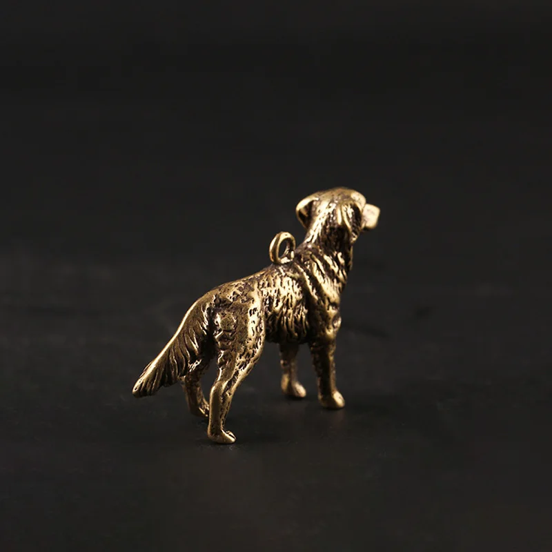 Solid Brass Golden Retriever Dog Figures Key Chain Pendants Jewelry Chinese Zodiac Animal Puppy Keychain Hanging Trinkets Copper