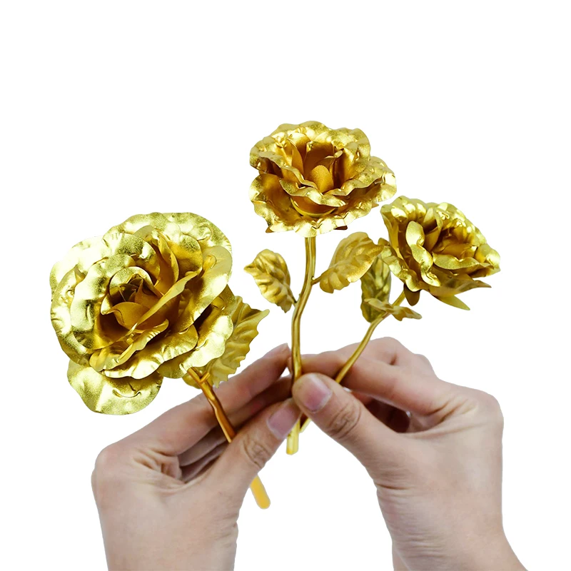 1 Stück Gold Rose Blume Folie Überzogene Kunststoff Künstliche Rosen Valentinstag Geschenk Schönheit Goldene Blumen für Zuhause Hochzeit Dekoration – Detail 8