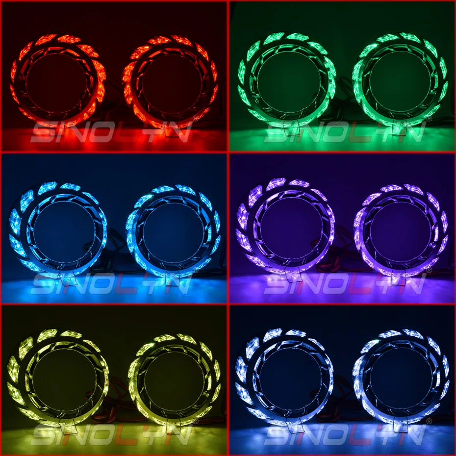 Sinolyn Angel Eyes RGB LED protezioni dinamiche rotanti controllo APP per lenti Hella/Koito Q5 2.5/3 Inch cornici fluenti sequenziali