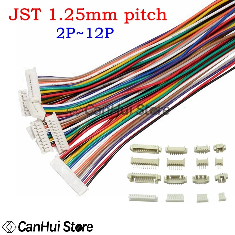 10set JST 1.25mm Wire Cable Connector 2/3/4/5/6/7/8/9/10/11/12 Pin Pitch Male Female Plug Socket 10/15/20cm Wire Length