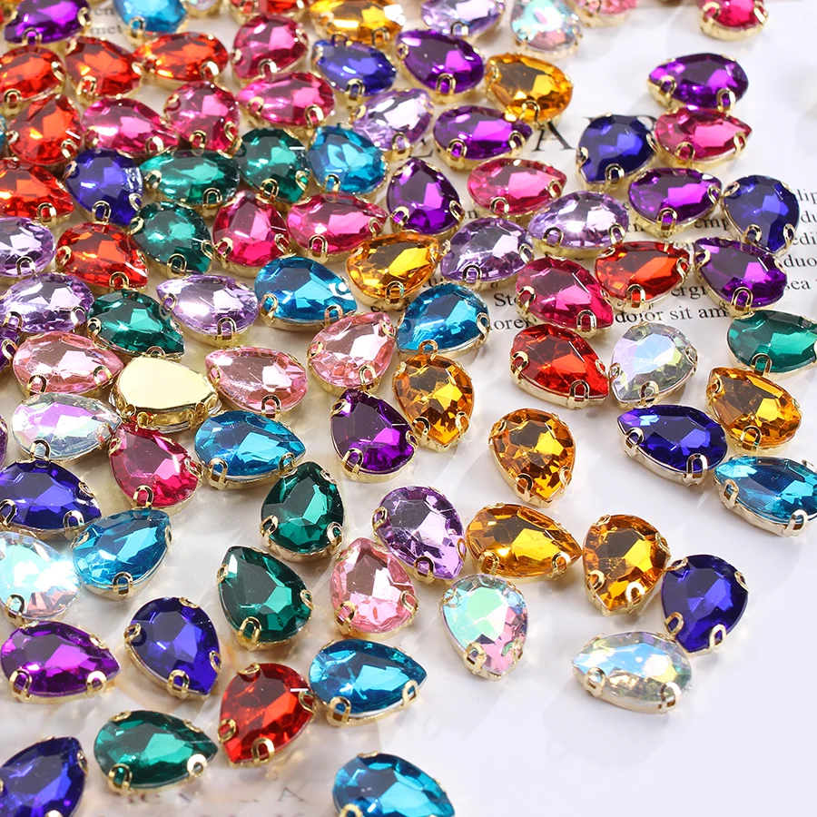 50pcs/lot 11x14mm Glitter Acrylic Water Drop Rhinestones With Claw Mixed Colors For Jewelry Making Clothes Needlework Decoration