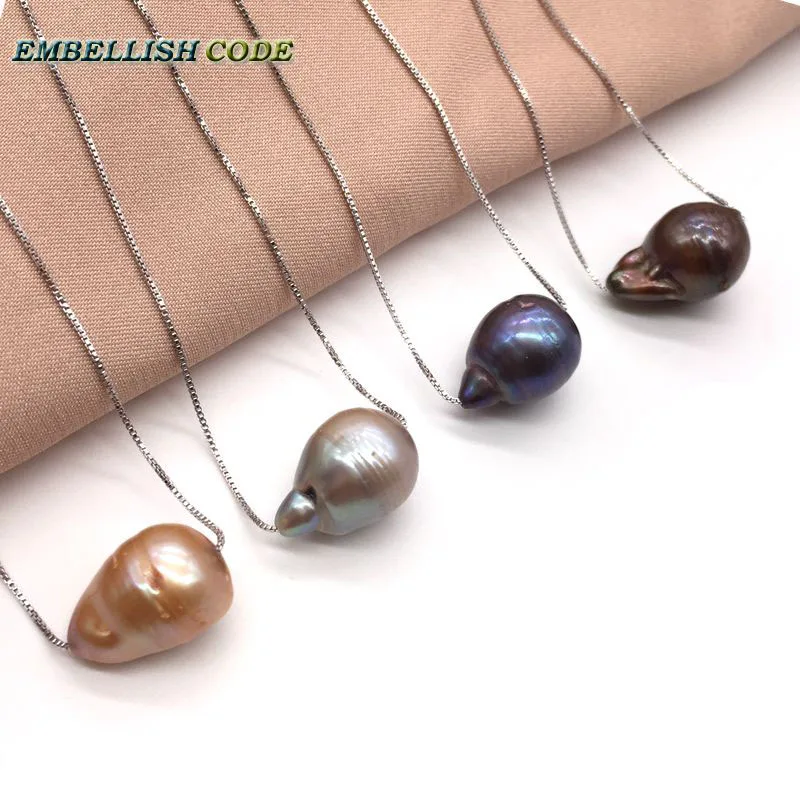 12mm Hot Simple Small Baroque Pearl Fireball Pear Charming Pendant Blue Black Gray Coffee Yellow Golden Box Chain 16'' 18inch