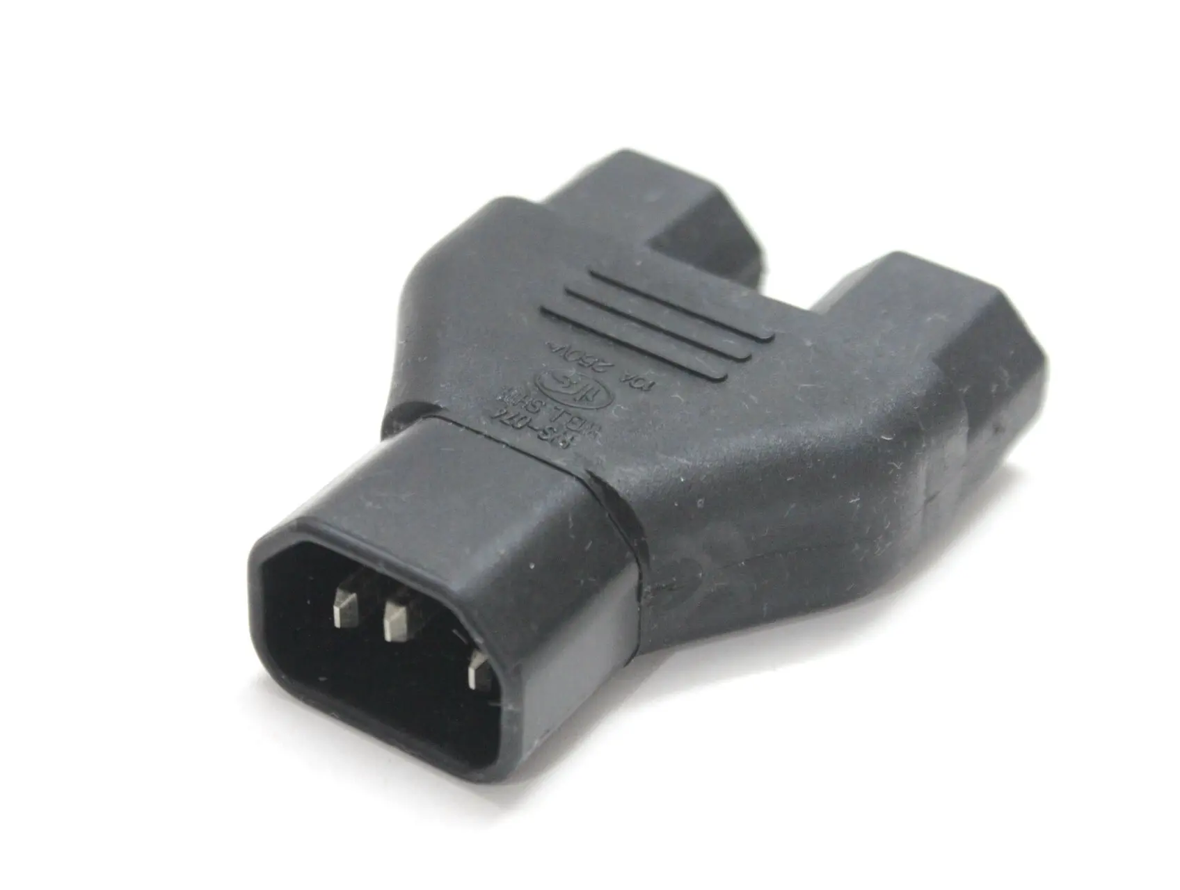 

USED ITEM WS-074 Y Male Plug Adapter IEC C14 To Two IEC C13 Female Connector Black