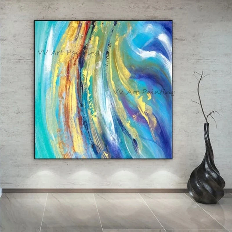 The Color Shadow Flow Hand Painted Oil Paintings on Canvas Abstract Painting Brush Wall Picture Decoration for Living Room