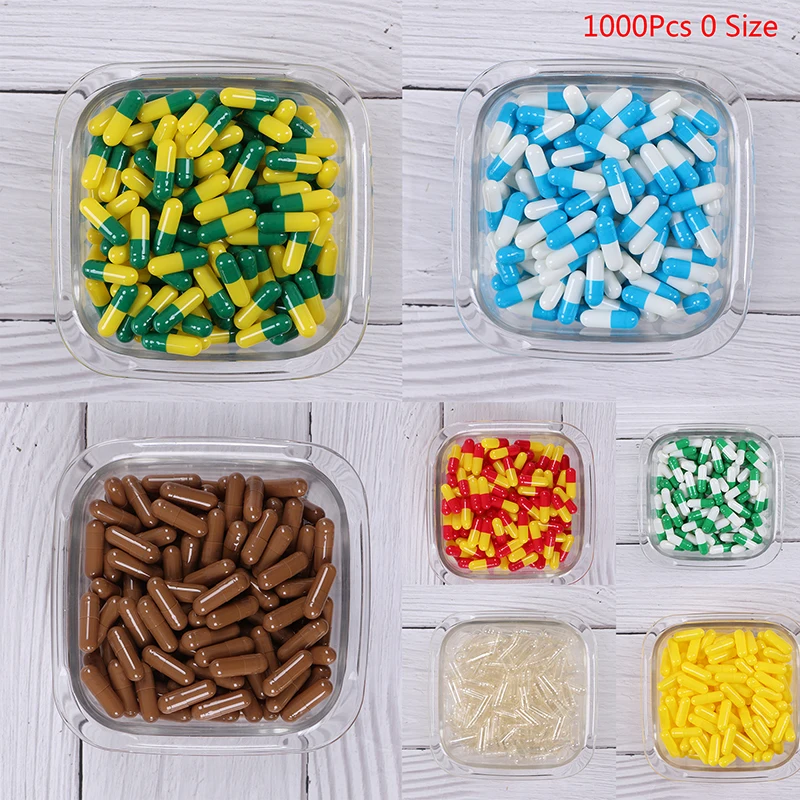 1000Pcs Empty Hard Vacant Gelatin Capsule Size 0#/1#/2# Gel For Medicine Pills Refill Storage