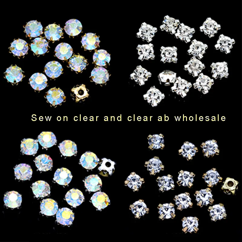 Lots ss12-ss50 AB Clear Sew crystal  Rhinestone Flatback Diamante Diy Decorative Gold /silver Claw 4-holes Sewing Beads clothes